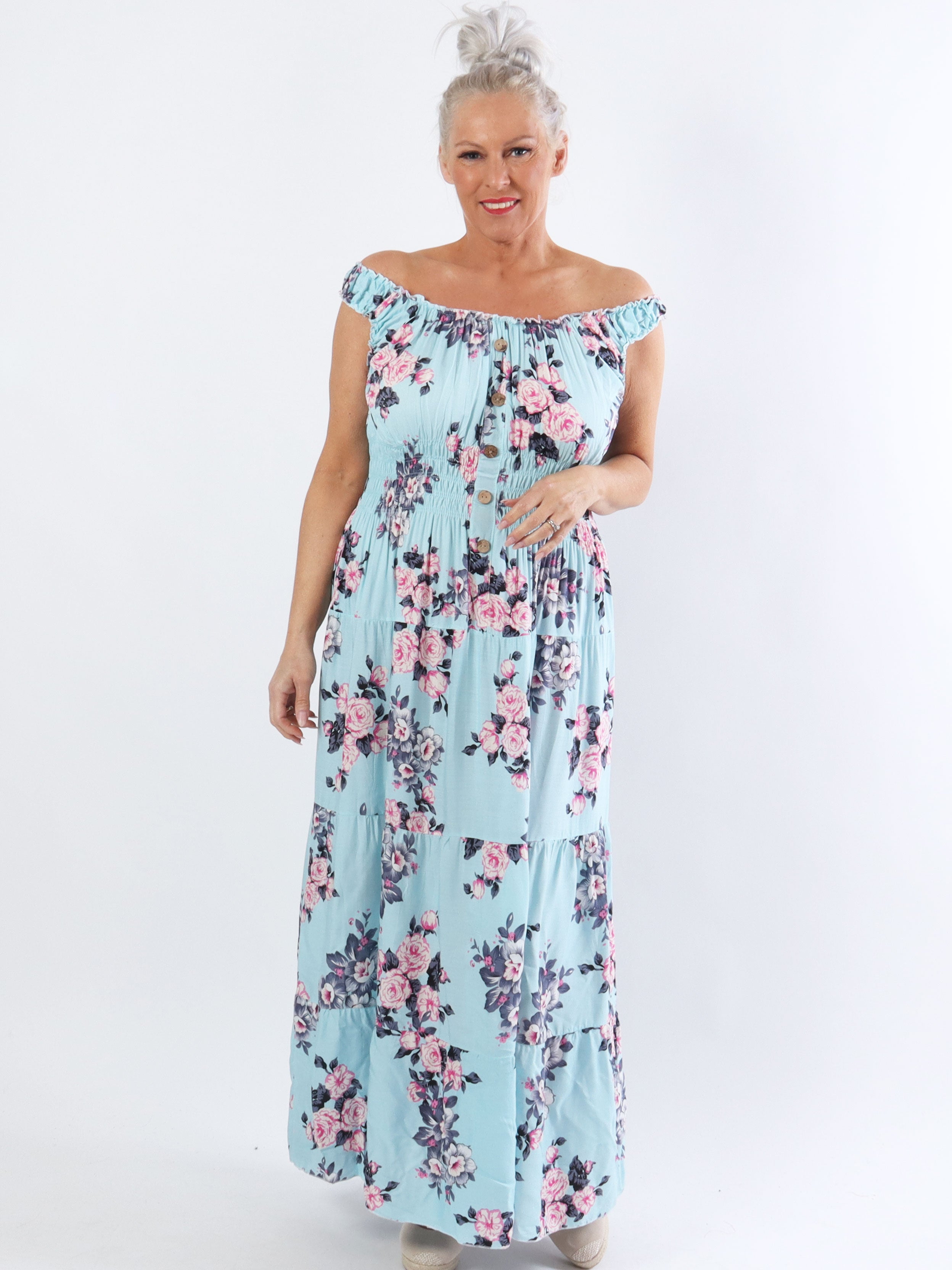 Alicia Rose - Lang plus size stropkjole med blomsterprint